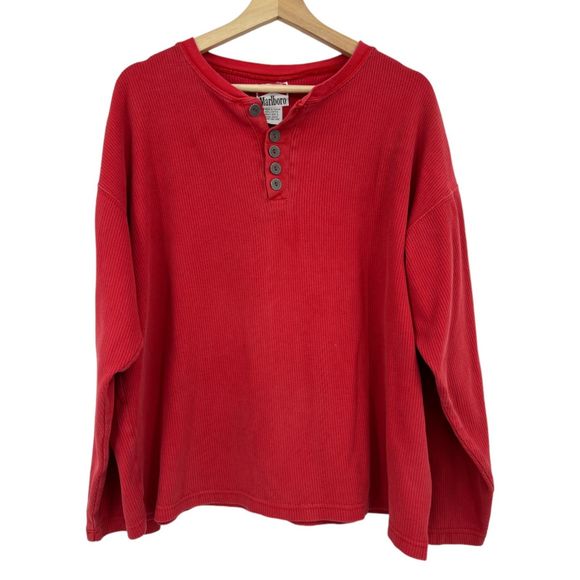 Other - Vintage Marlboro long sleeve thermal shirt sz Large red henley collar mens 1990s